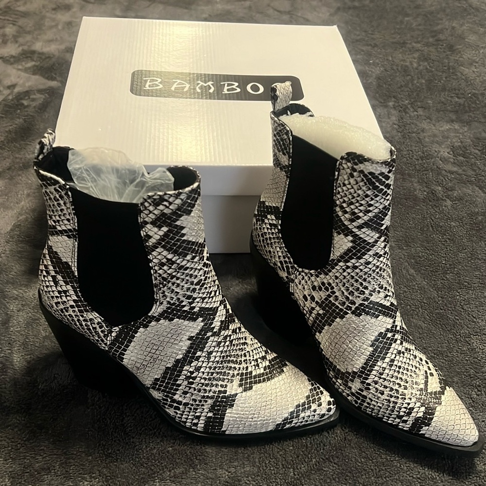 Bamboo Snakeskin Chunky Heel Slip On Bootie - 7